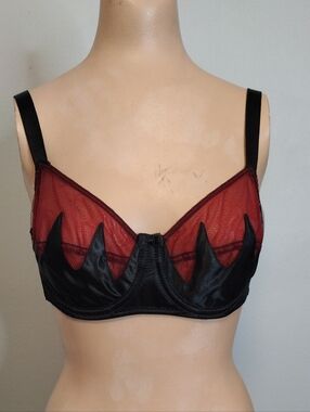 Gold Label Rare Design Red Mesh and Black Satin Underwire Bra